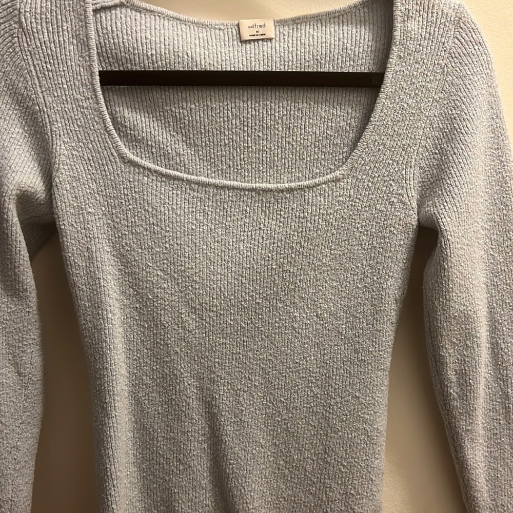 Aritzia square neck long sleeve light blue sweater